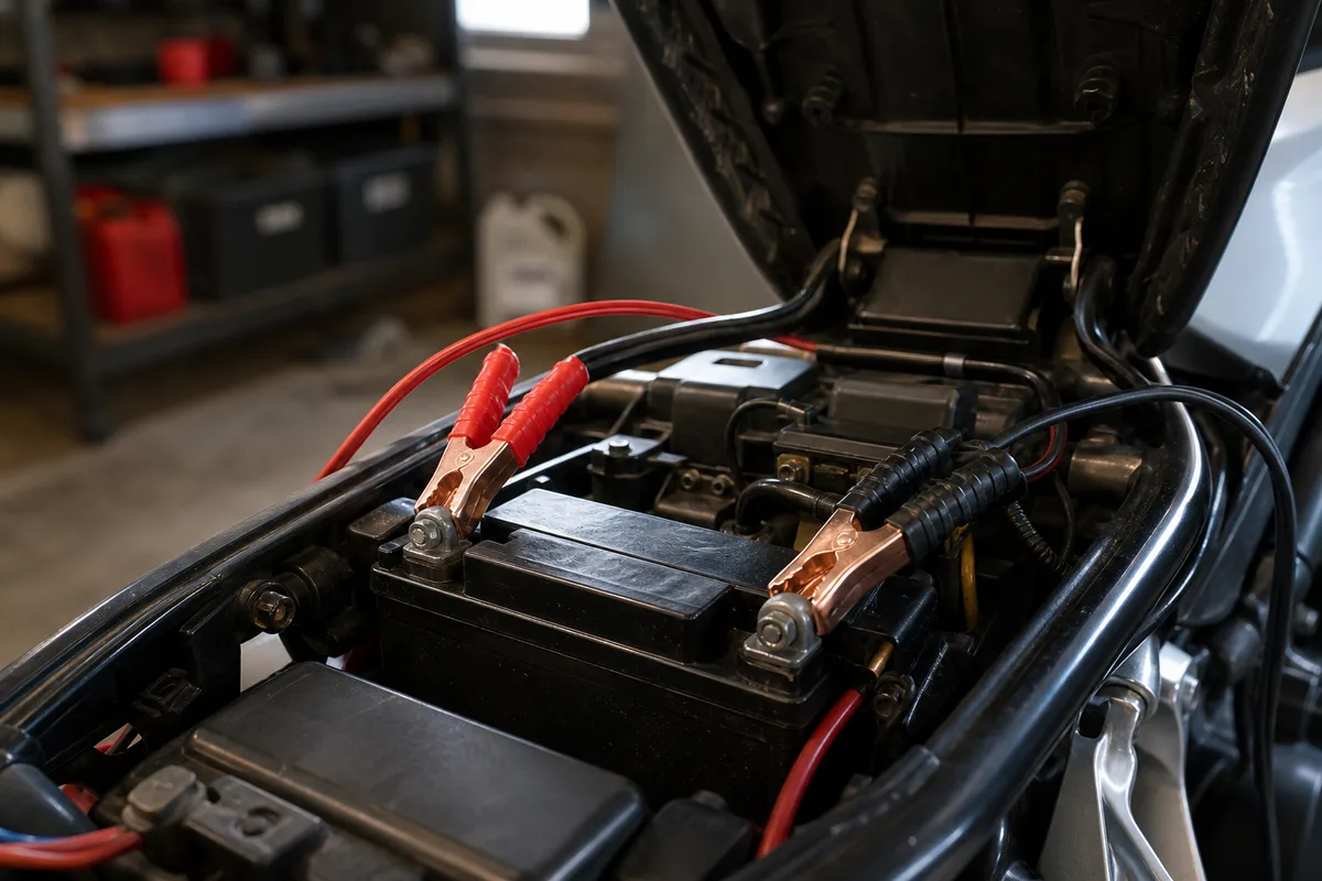 Vérification d’une batterie de moto avec un mainteneur de charge